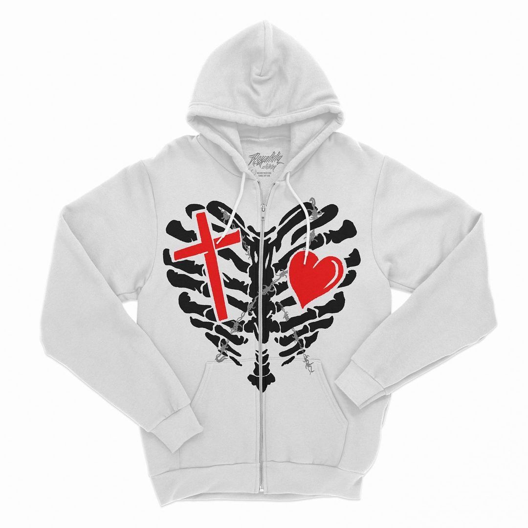 Heart Skull Zip Sweatshirt Plus Fleece Thick Hood