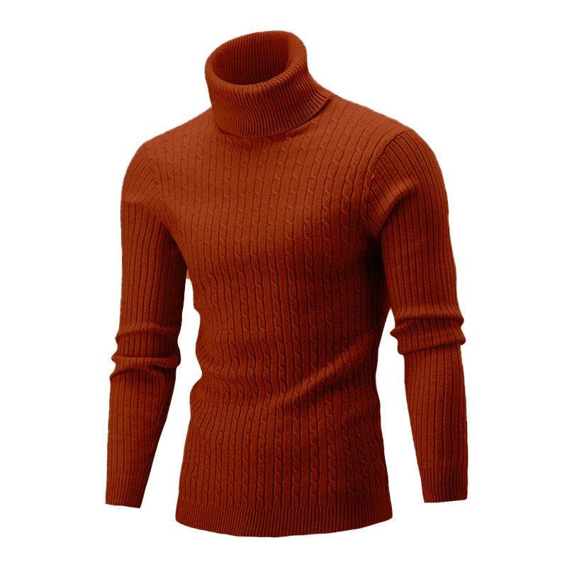 High Collar Twist Long Sleeve Men Casual Turtleneck