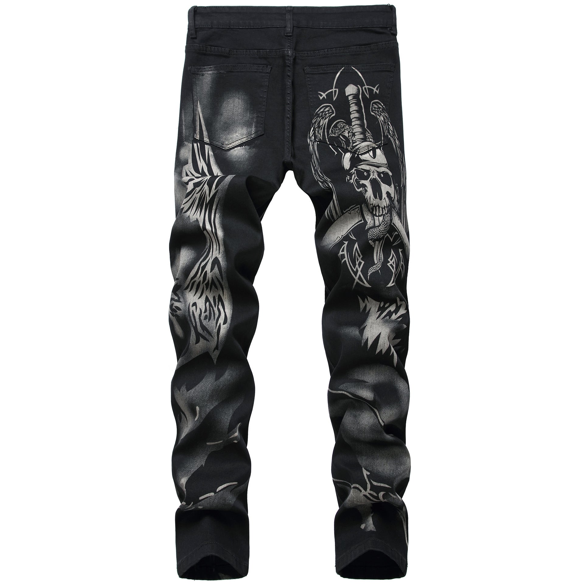 Fashion Men's Jeans Stretch Slim Fit Printed Black Trousers