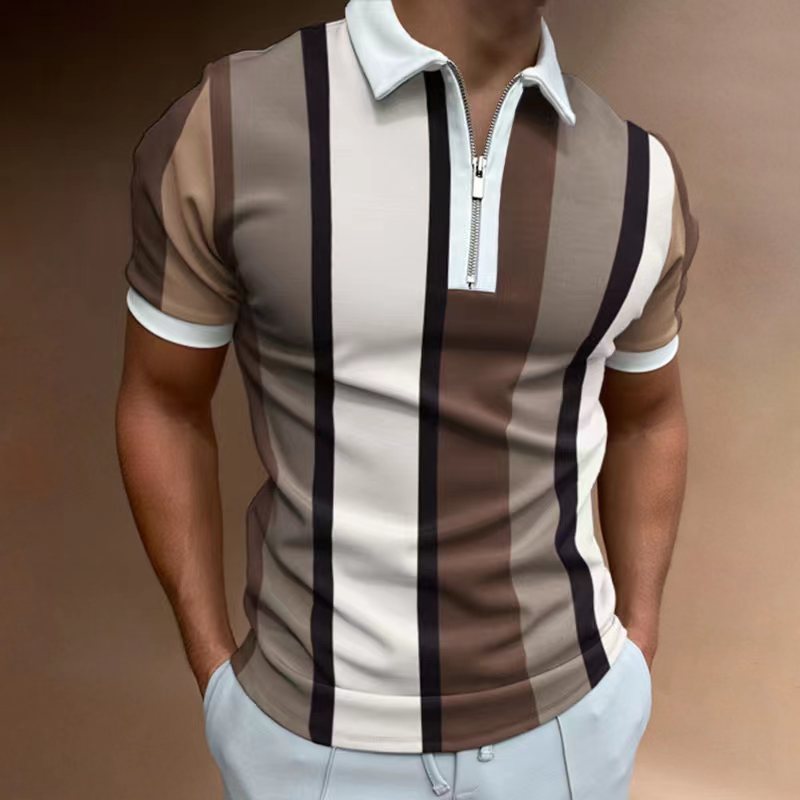 Men's Striped Short-sleeved Polo Shirt Slim Lapel